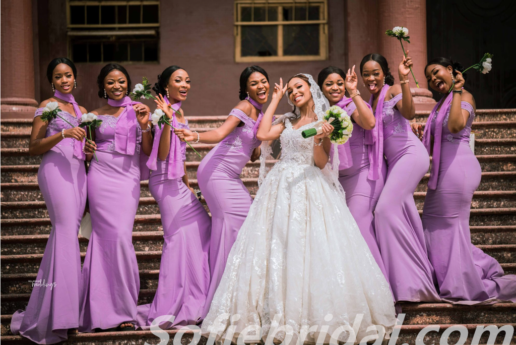 Purple Crepe And Lace Off The Shoulder Mermaid Floor Length Bridesmaid Dressses, SFWG00445