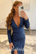 Sexy Sequin Deep V-Neck Long Sleeve Side Slit mermaidLong Prom Dresses,SFPD0625
