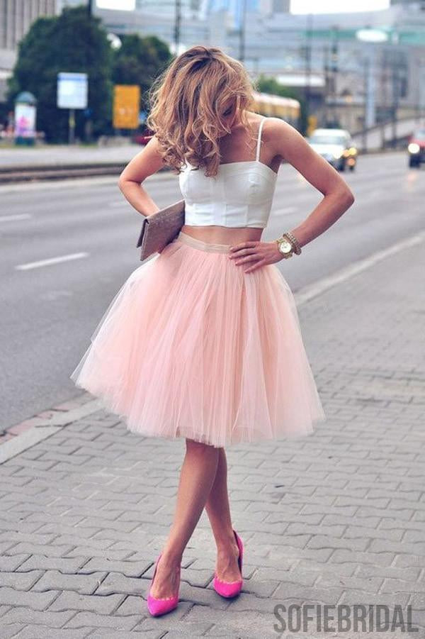 Two Pieces Spaghetti Straps Cheap Homecoming Dresses 2018, CM412