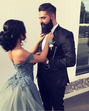 Off Shoulder Long Lace Tulle Prom Dresses, PD0981