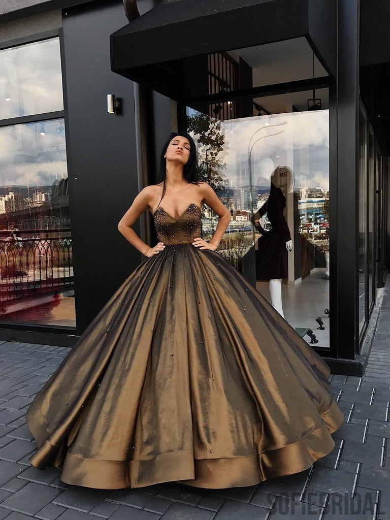 Sweetheart Ball Gown, Beaded Princess Long Prom Dresses, Cheap Long Prom Dresses, PD0352