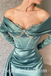 Sexy Satin Off Shoulder Long Sleeve V-Neck Sleeveless Mermaid Long Prom Dresses With Train,SFPD0403