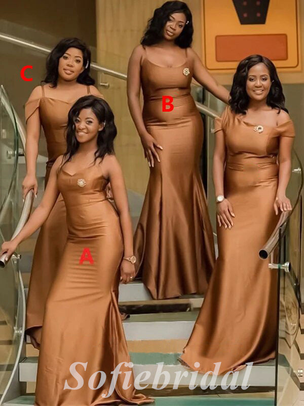 Mismatched Sexy Soft Satin Mermaid Floor Length Bridesmaid Dressses,SFWG00486