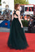 A-line Deep V-neck Backless Dark Green Long Tulle Prom Dresses, PD0027