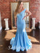 Sexy Satin Spaghetti Srtraps V-Neck Sleeveless Mermaid Long Prom Dresses,PD0784