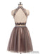 2 Pieces High Neck Rhinestone Beaded Tulle Homecoming Dresses, Short Prom Dresses, SF0090