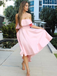 A-Line Strapless Strapless Pink Satin Bridesmaid Dresses With Bowknot, BD1057