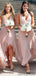Spaghetti Straps V-neck High Low Blush Pink Bridesmaid Dresses, BD1066