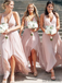 Spaghetti Straps V-neck High Low Blush Pink Bridesmaid Dresses, BD1066