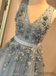 A-line V-neck Sleeveless Appliques Open-back Long Tulle Prom Dresses, PD1054