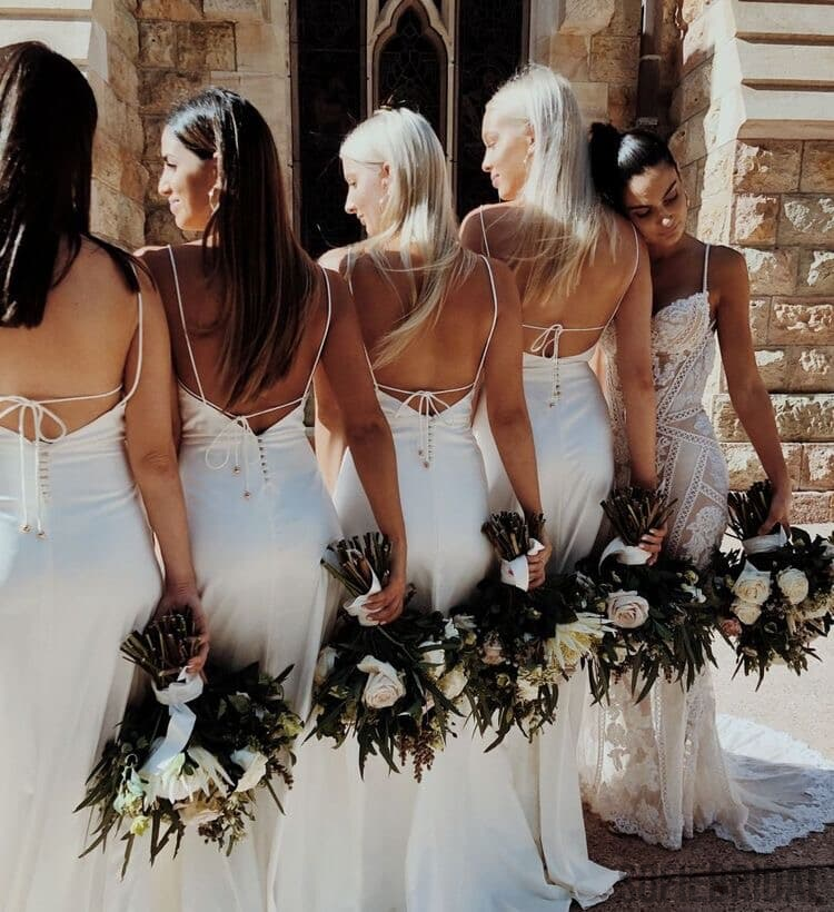 Sheath Spaghetti Straps Backless Simple Bridesmaid Dresses, BD1070