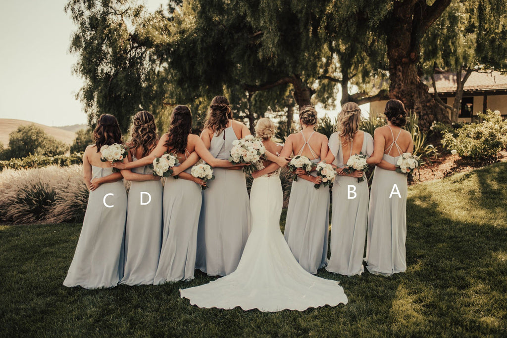 A-line Halter Sleeveless Long Chiffon Bridesmaid Dresses With Reffules, BD1079