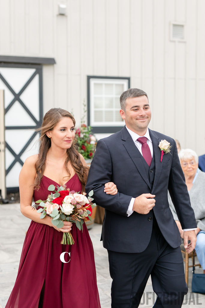 Newest V-neck Straps Off-shoulder Long Lace Chiffon Bridesmaid Dresses, BD1081