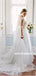 A-line Round Neck Cap Sleeves Lace Appliques Long Wedding Dresses, WD0490