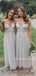 A-line V-neck Strapless Long Simple Tulle Bridesmaid Dresses, BD1091