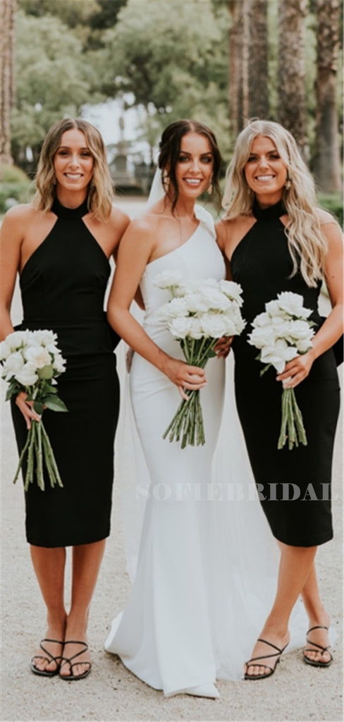 Mermaid Halter Sleeveless Short Bridesmaid Dresses With Bow, BD1112