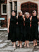 Sheath High-neck Sleeveless Long Black Bridesmaid Dresses With Belt, BD1114