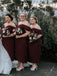 Sheath Off-shoulder Straps Ankle-length Burgundy Bridesmaid Dresses, BD1118