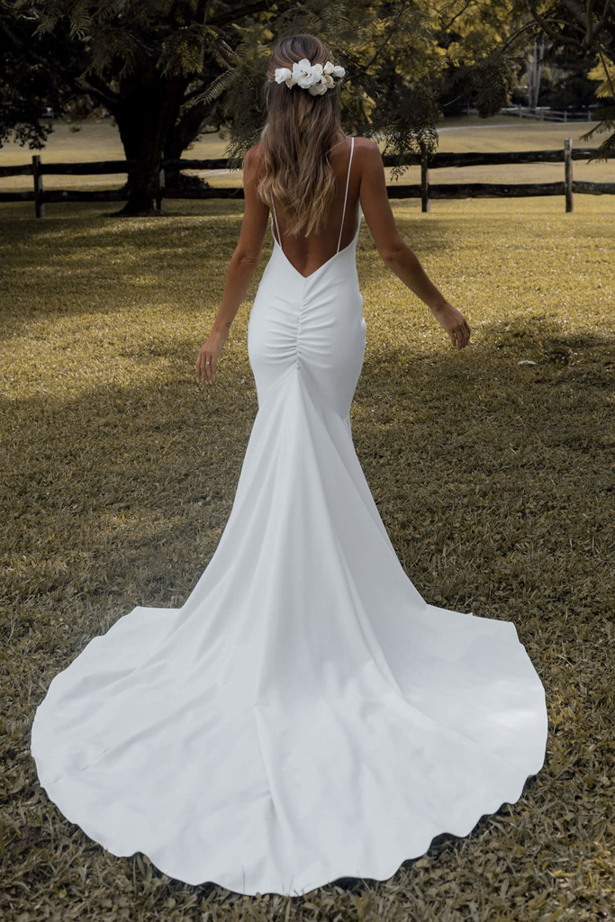 Mermaid Spagehtti Straps V-neck Backless Sexy Wedding Dresses, WD0491