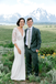 Sheath V-neck 3/4 Sleeveless Lace Top Wedding Dresses With Train, WD0497