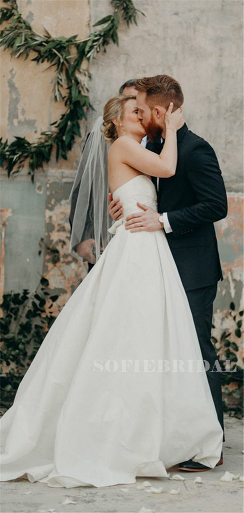 A-line Starpless Sweetheart Long Simple Wedding Dresses, WD0509