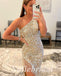 Sexy Sequin One Shoulder Sleeveless Side Slit Mermaid Long Prom Dresses,PD0800
