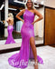 Sexy Sequin One Shoulder Sleeveless Side Slit Mermaid Long Prom Dresses,PD0801