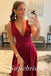 Sexy Satin And Lace Spaghetti Straps V-Neeck Sleeveless Side Slit A-Line Long Prom Dresses,PD0804