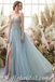 Elegant Tulle Spaghetti Straps V-Neck Side Slit A-Line Long Prom Dresses With Rhinestone,SFPD0471