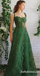 Elegant And Cute Green Lace Spaghetti Straps Square Neck A-Line Long Prom Dress,SFPD0205