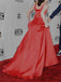 Scoop Neck Red Long Stain Prom Dress With Train, PD0019