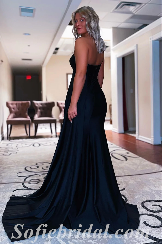 Sexy Satin One Shoulder Mermaid Long Prom Dresses With Trailing,SFPD0475