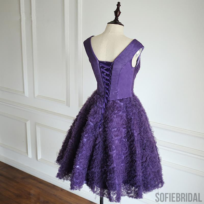 Purple V-neck Tulle Homecoming Dresses, Special Design For 2017 Homecoming, SF0089