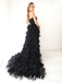 Sexy Black Tulle Sweetheart Sleeveless High Low A-Line Long Prom Dresses,SFPD0588