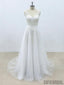 Simple V Neck Tulle Skirt Lace A-line Wedding Dresses Online, WD394
