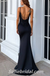 Sexy Satin Spaghetti Straps V-Neck Open Back Mermaid Long Prom Dresses,SFPD0276