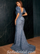 Charming Sequin V-Neck Short Sleeve Mermaid Long Prom Dresses With Bow,SFPD0275