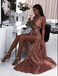 Sexy Sequin Spaghetti Straps Sleeveless A-Line Long Prom Dresses With Split,SFPD0291