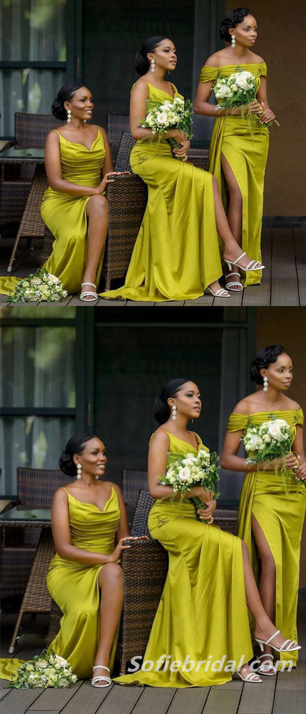 Mismatched Simple Side Slit Floor Length Mermaid Bridesmaid Dresses, SFWG00441