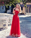Sexy Red Tulle Cold Shoulder Sleeveless Criss Cross Side Slit A-Line Long Prom Dresses,SFPD0681