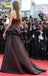 Strapless Ruffles Chocolate Long Side Slit Prom Dresses, PD0942