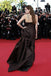 Strapless Ruffles Chocolate Long Side Slit Prom Dresses, PD0942