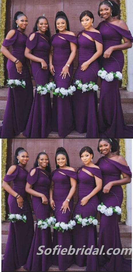 Sexy Grape Sleeveless Mermaid Floor Length Bridesmaid Dressses, SFWG00453