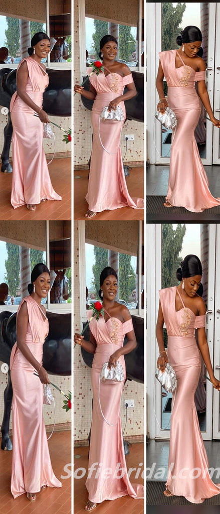 Sexy Soft Satin Mermaid Floor Length Bridesmaid Dressses With Applique, SFWG00455