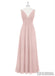 V-neck Blush Pink Long A-line Chiffon Bridesmaid Dresses, PD0927
