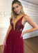 V-neck Beaded Long A-lie Tulle Side Slit Prom Dresses, PD0902