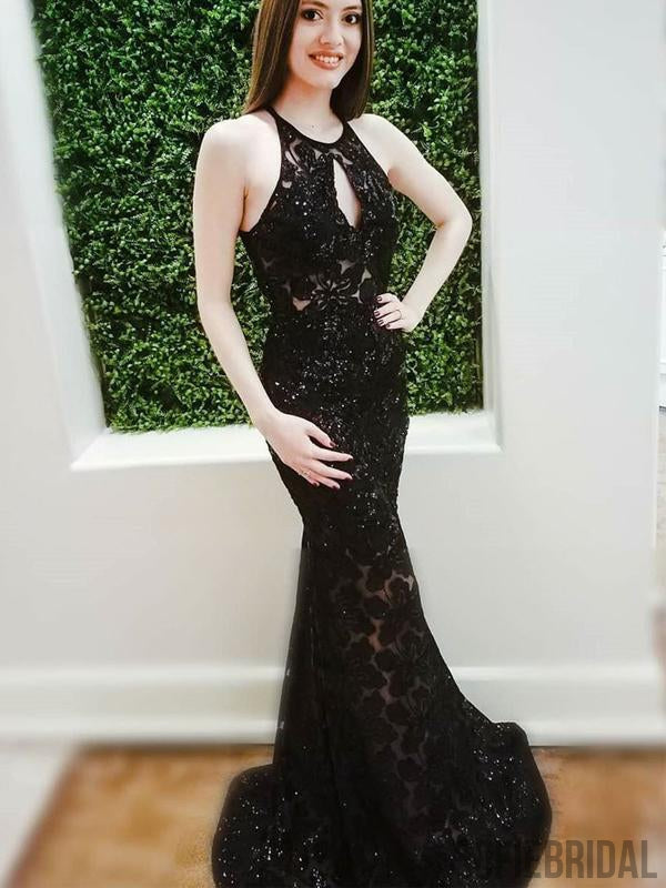 Black Lace Prom Dresses, Beaded Prom Dresses, Mermaid Prom Dresses, Prom Dresses, PD0676