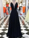 Spaghetti Long A-line Chiffon Beaded Black Prom Dresses, PD0887