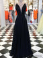 Spaghetti Long A-line Chiffon Beaded Black Prom Dresses, PD0887