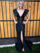 V-neck Black Satin Side Slit Long Mermaid Prom Dresses, Cheap Prom Dresses , PD0782